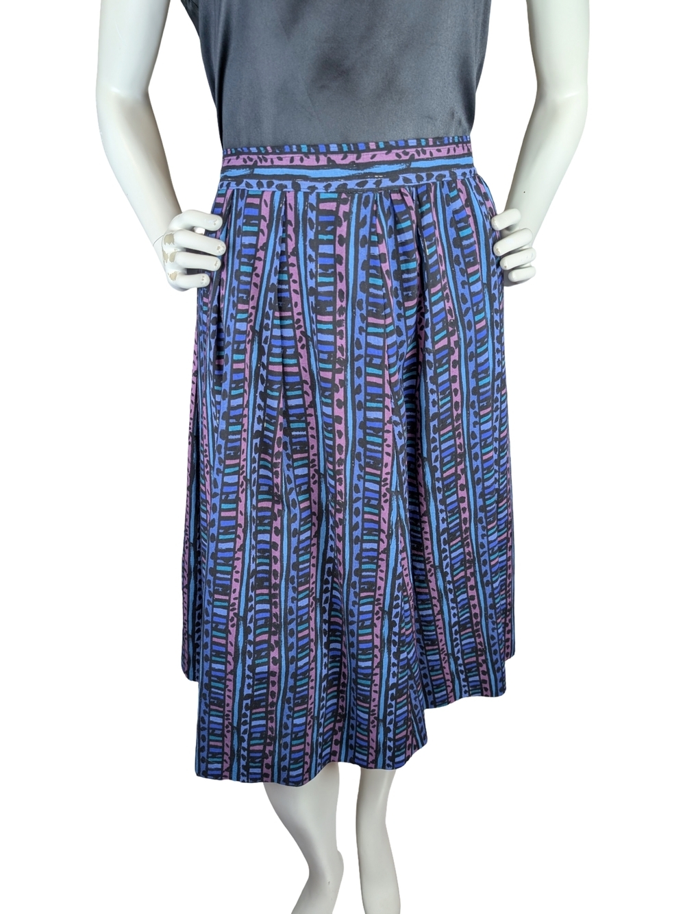 Vintage Abstract Pleated Midi Skirt Boho Artsy Eclectic Size M/30" Waist
